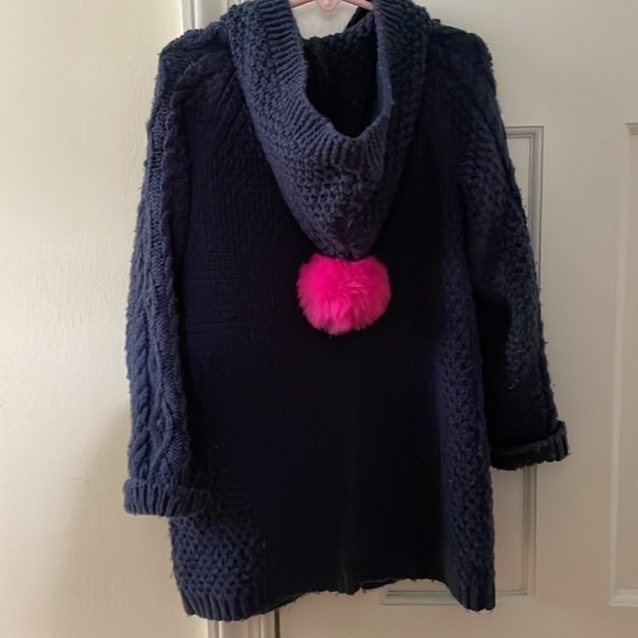 Mini Boden Girls Blue Hooded Cable Knit Sweater Cardigan Size 5-6Y - Picture 4 of 5